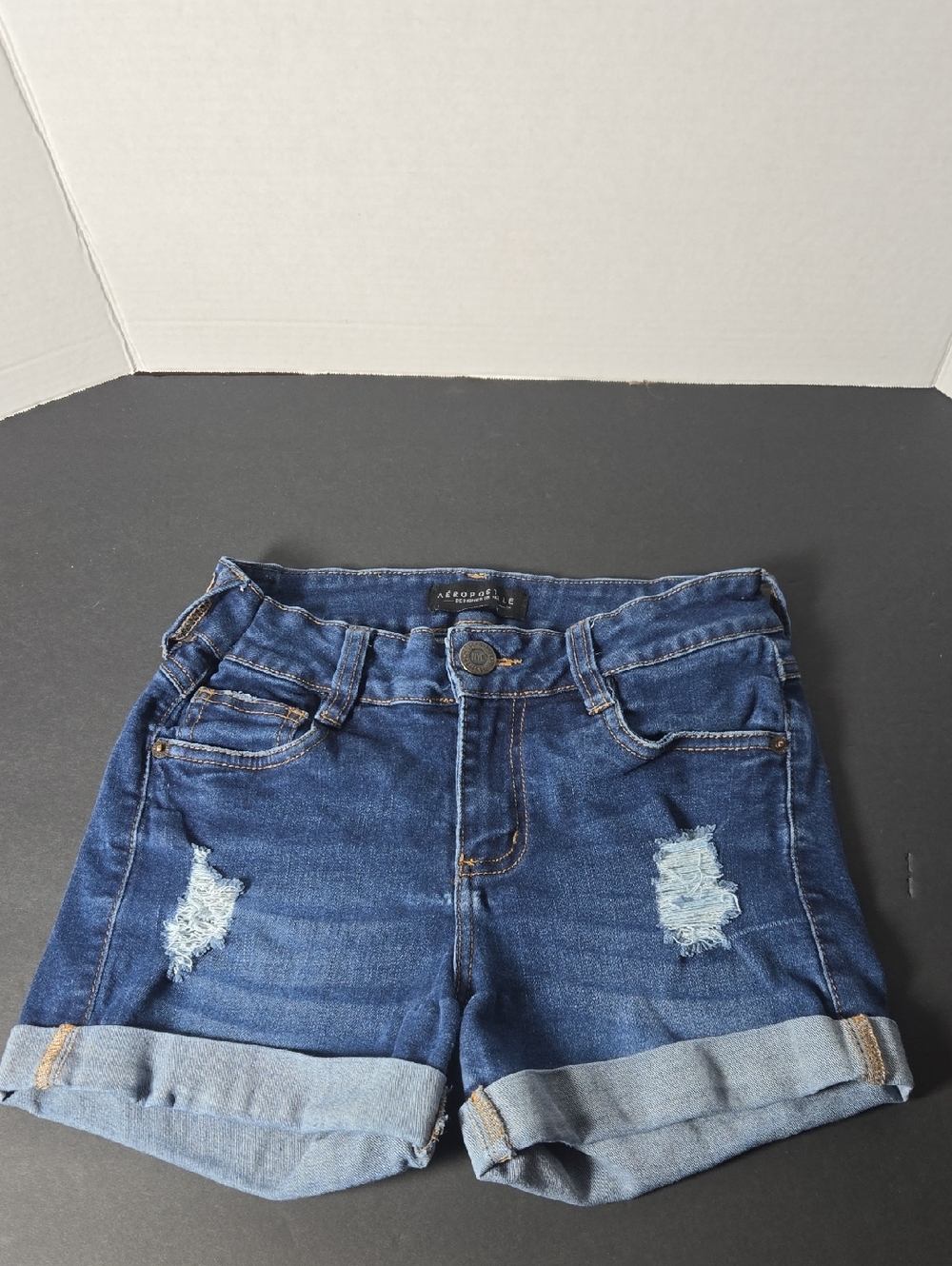 Aeropostale Blue Distressed Rolled Cuff Denim Shorts Womens Size 0